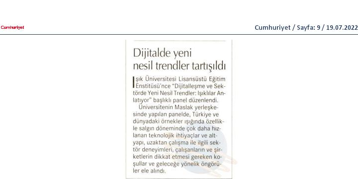 Dijitalde Yeni Nesil Trendler Tartışıldı (Cumhuriyet Gazetesi)