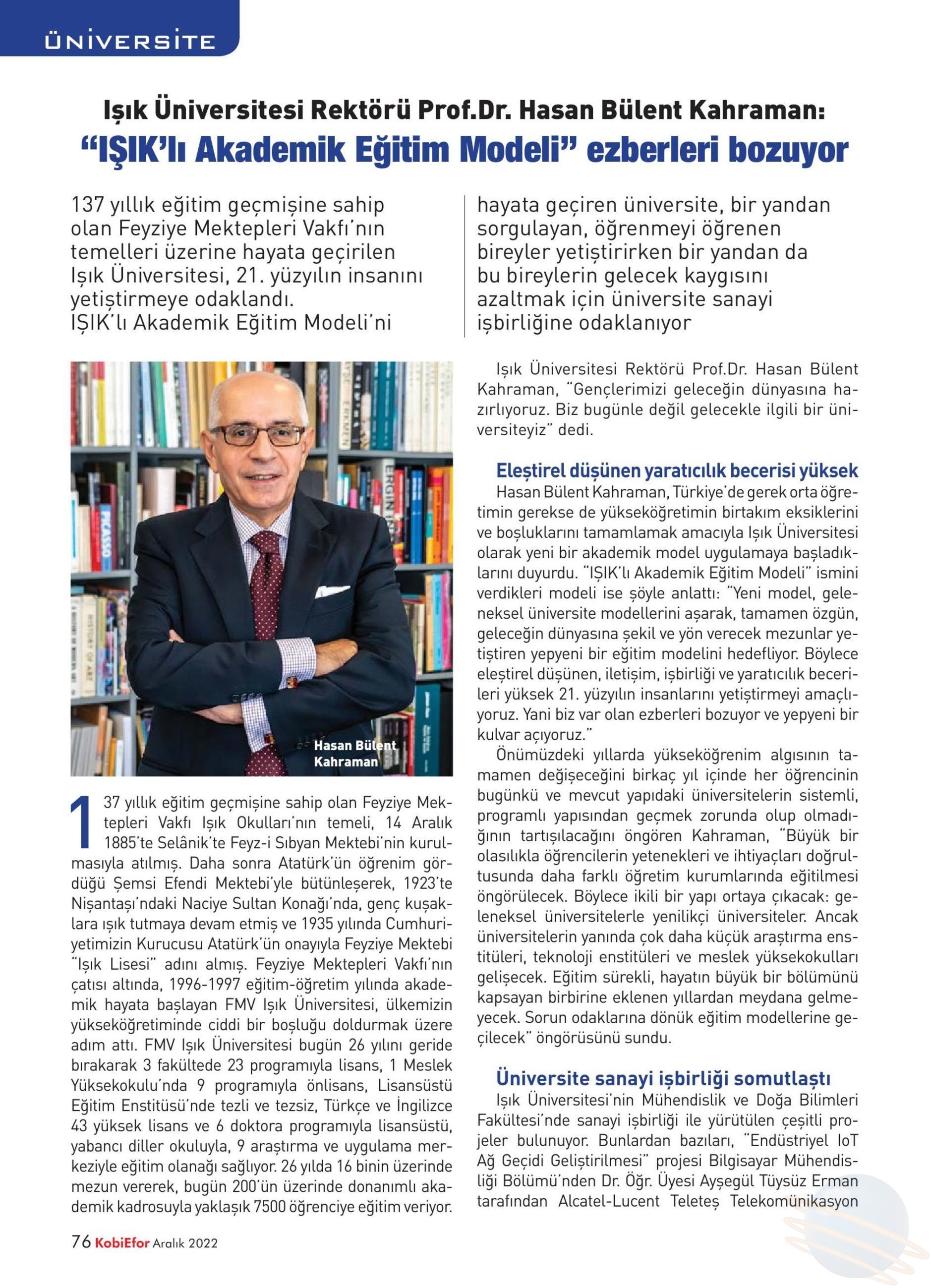 Işık Üniversitesi Rektörü Prof. Dr. Hasan Bülent Kahraman: "IŞIK'lı Akademik Eğitim Modeli" ezberleri bozuyor (Kobi Efor)