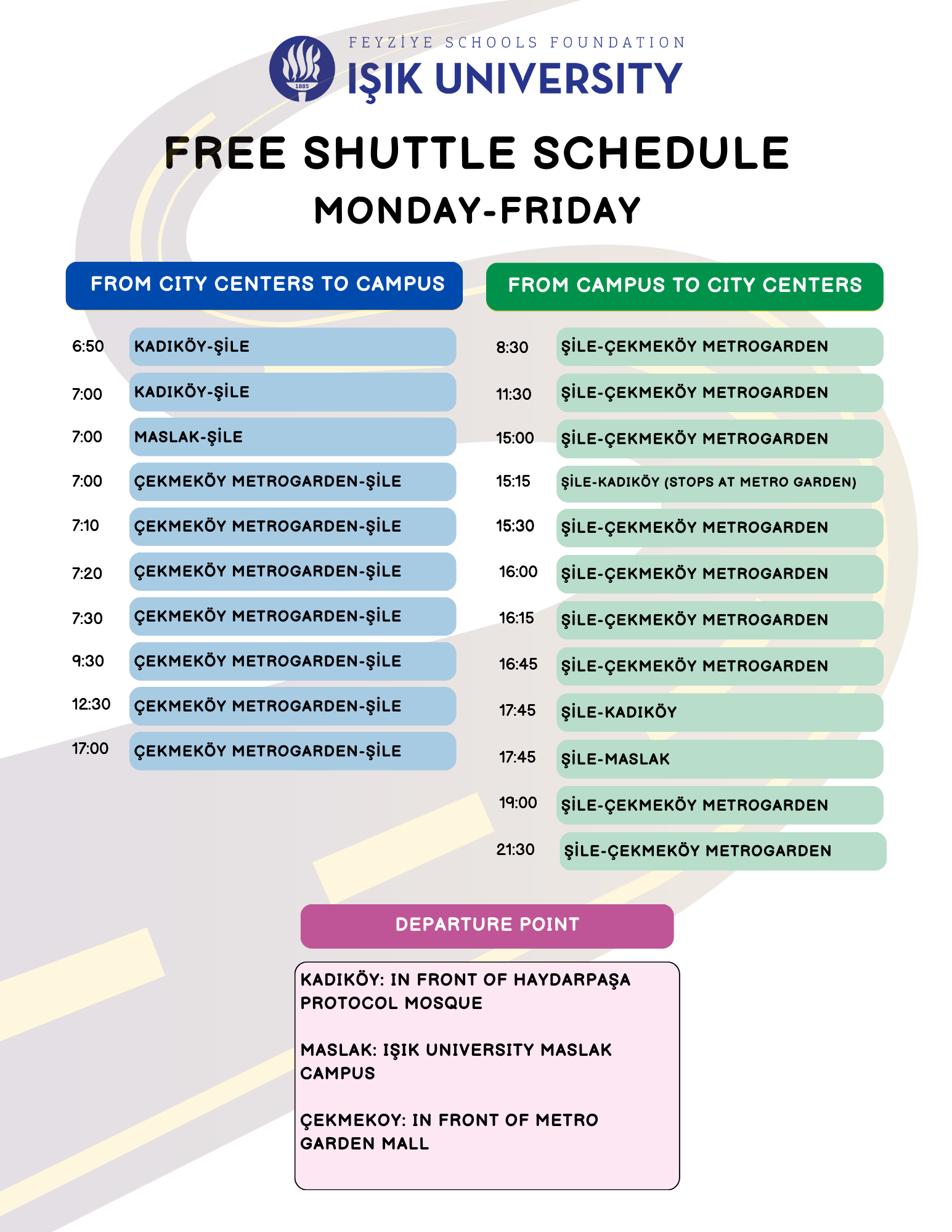 Please see below for our university's free and paid shuttle schedules for university students: